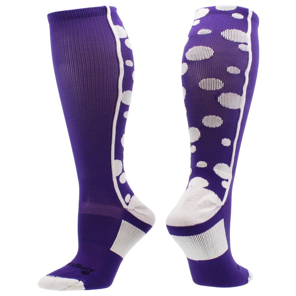 MadSportsStuff Crazy Dots Over the Calf Socks (Purple/White, Large) - Purple/White,Large