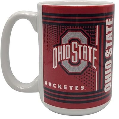Boelter Brands Licensed NCAA Coffee Cup, 360 Degree Wrap Design, Featuring College Logo and Mascot Hero, Sublimated Mug, White 15oz (Ohio State Buckeyes)