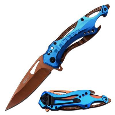 Blue Steel Personalized Laser Engrave Pocket Knife, Fathers Day, Groomsmen Gift, Graduation Gifts, Gifts for Men Free Engraving 4.5" CLOSED (MT-A705OBL)