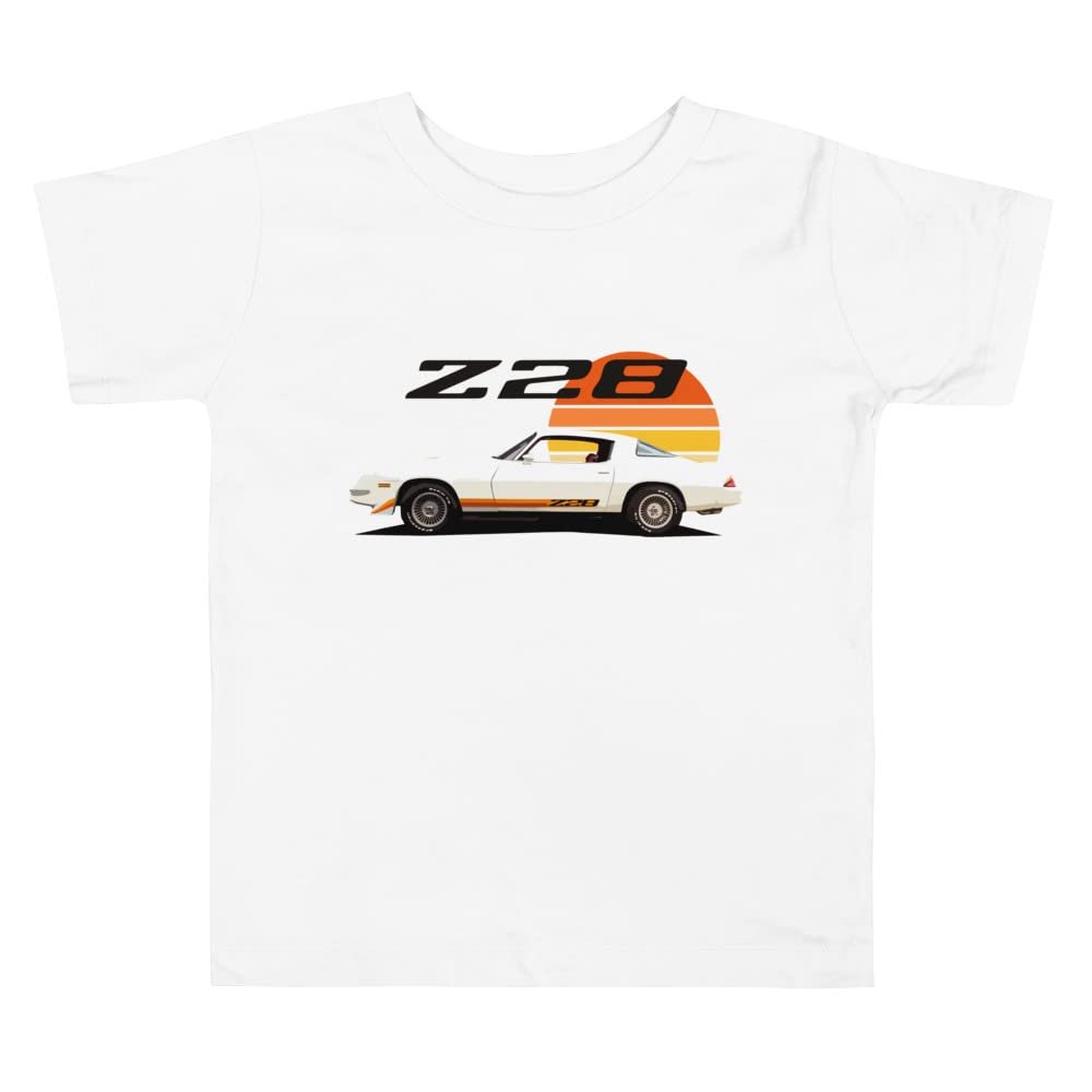 Chevy Camaro Z28 2nd gen Retro Color Custom Classic car Toddler Short Sleeve Tee White