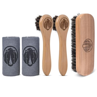 Rhino Wax - Baseball Glove Brush and Applicator Kit (5 Pack) - 1 Horsehair Scrubber for Basic Dirt Removal - 2 Dauber Brushes for Oil and Conditioner Application - 2 Microfiber Cloths for Wiping Down