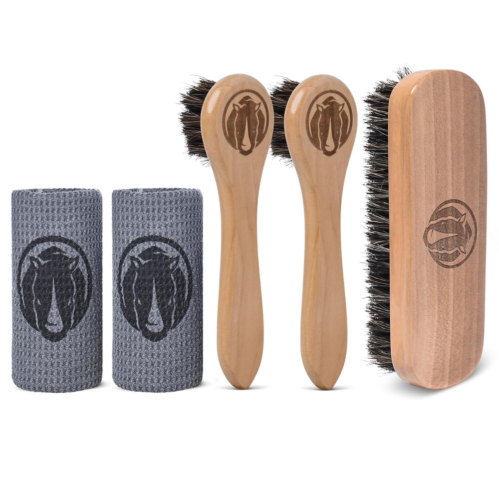 Rhino Wax - Baseball Glove Brush and Applicator Kit (5 Pack) - 1 Horsehair Scrubber for Basic Dirt Removal - 2 Dauber Brushes for Oil and Conditioner Application - 2 Microfiber Cloths for Wiping Down
