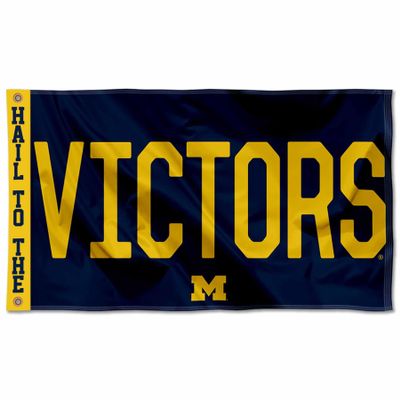 College Flags & Banners Co. Michigan Team University Wolverines Hail to the Victors Printed Header 3x5 Foot Banner Flag