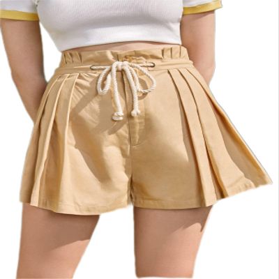 CRTGW Shorts for Women Paper Bag Waist Knot Front Shorts (Color : Khaki, Size : X-Small)