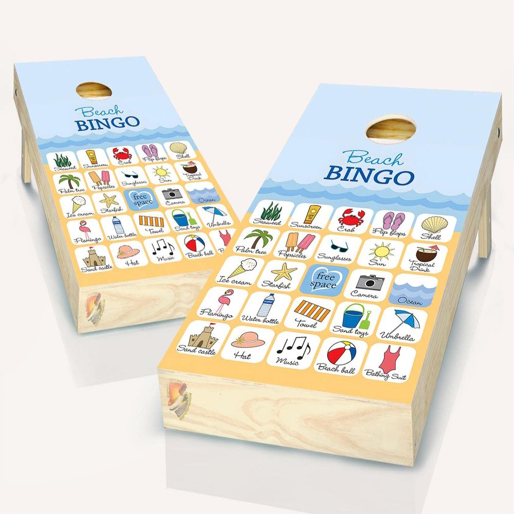 Beach Bingo Cornhole Board Vinyl Wrap Skins Laminated Sticker Set Decal