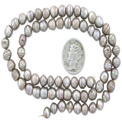 15 Inch Strand 5.5-6mm Silver Freeform Round Gem Gemstone Freshwater Pearl fwp53