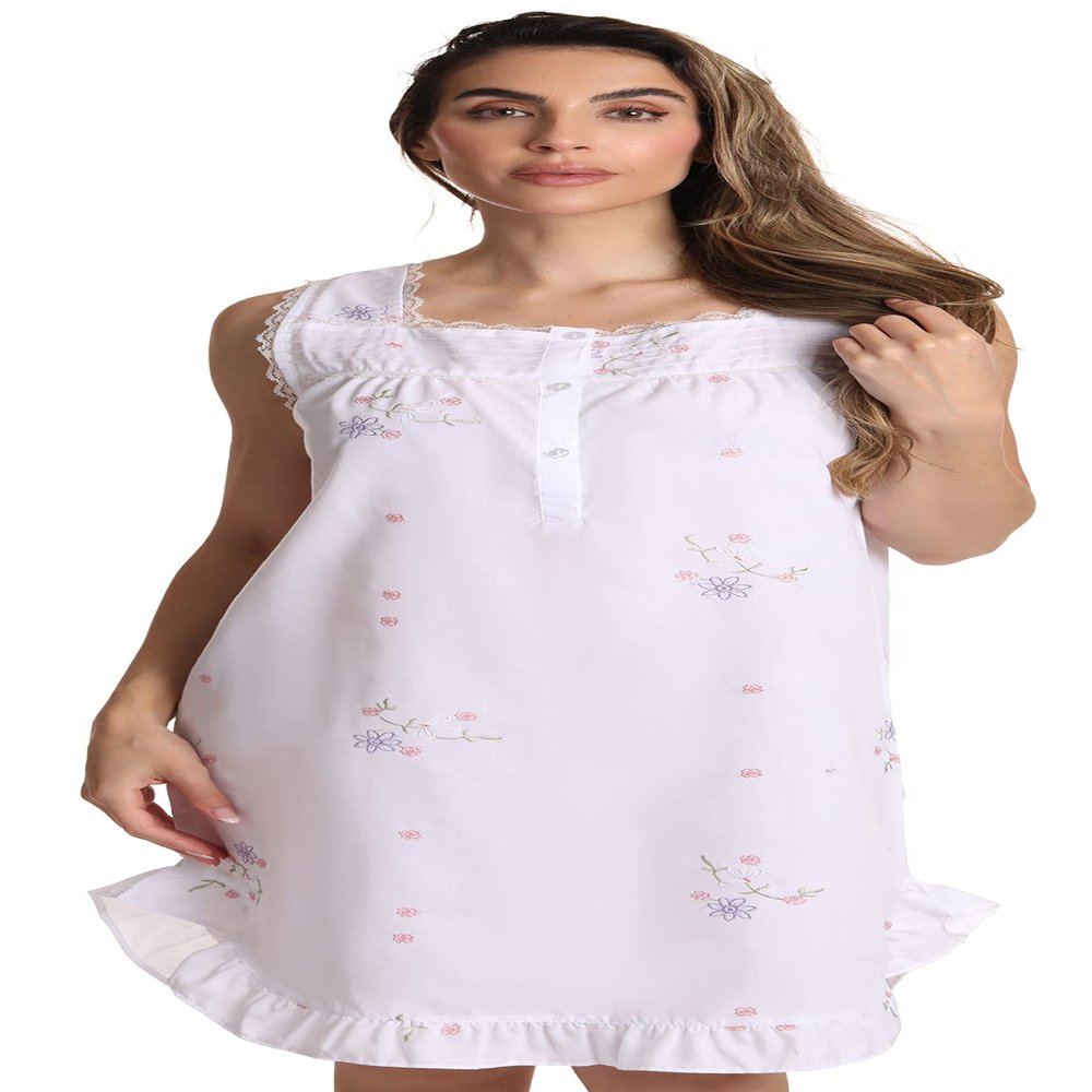 Dreamcrest Sleeveless Seersucker Gowns 6512-WHT-L