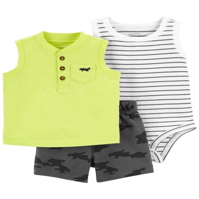 Carter's 3-Piece Giraffe Little Short Set (Neon Green/Stripe/Multi, Newborn)