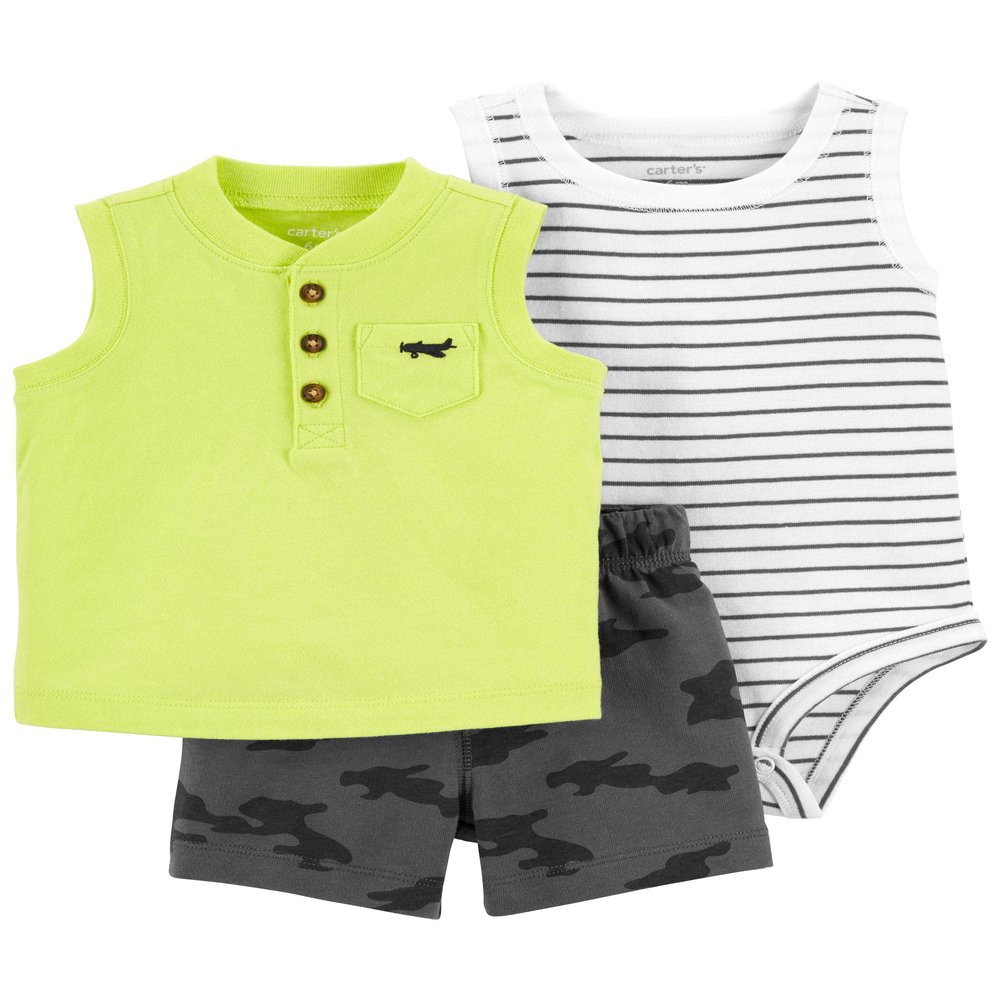Carter's 3-Piece Giraffe Little Short Set (Neon Green/Stripe/Multi, Newborn)