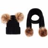 Babies Ball Kids Knit Cap Set Double Hat Winter Wool Cap Scarf Warm Baby Care Sun Hat Toddler (Black, One Size) view 2
