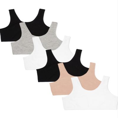 Fruit of The Loom Big Girl's Cotton Built-Up Stretch Sports Bra White/Black/Sand/Black/White/Grey 30