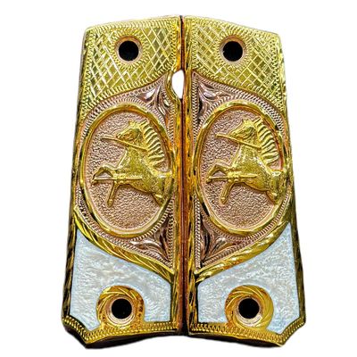 Grips for Colt 1911 Gun Colt Horse Model Gold Plated and Rose Gold Plated and White Resin Includes Screws