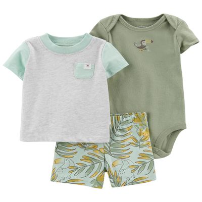 Carter's 3-Piece Giraffe Little Short Set (Toucan/Green/Heather, 3 Months)