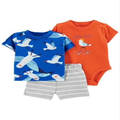Carter's 3-Piece Giraffe Little Short Set (Local Cutie/Seagull, 3 Months)