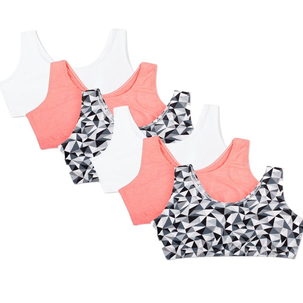 Fruit of The Loom Women's Built Up Tank Style Sports Bra Kaleidoscope/Kaleidoscope/White/White/Peach/Peach 38