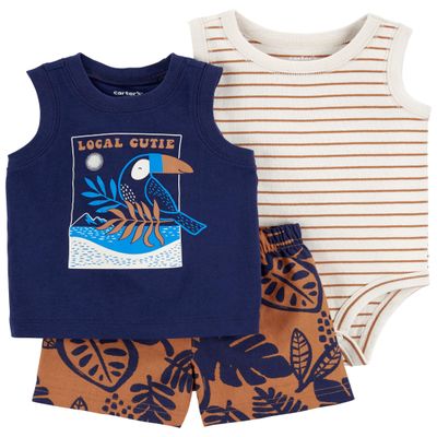 Carter's 3-Piece Giraffe Little Short Set (Tropical/Local Cutie, 6 Months)