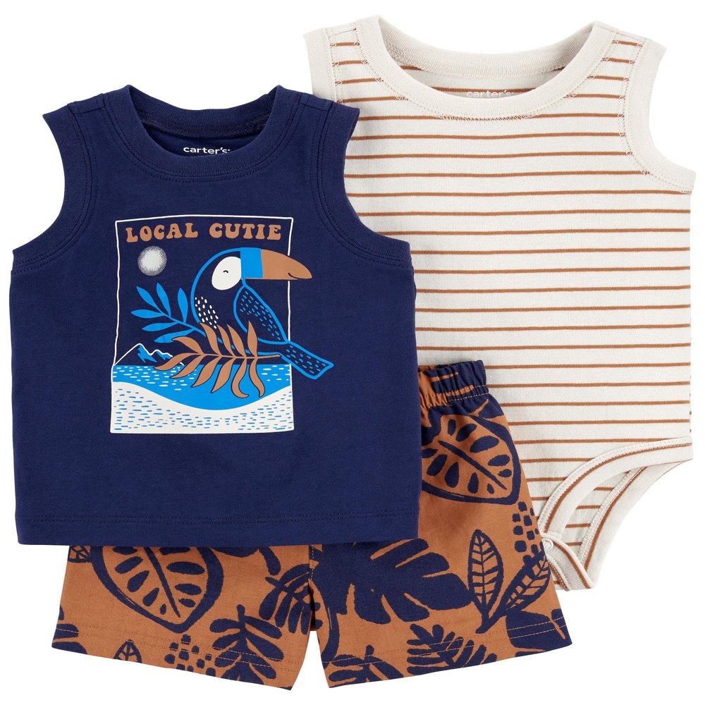 Carter's 3-Piece Giraffe Little Short Set (Tropical/Local Cutie, 6 Months)