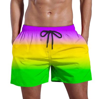 Ymosrh Mens Swim Trunks, Shorts Men 7 Inch Inseam Shorts MenS Swim Trunks Men's Summer Swim Quick Dry Shorts with Pockets Plus Gradient Print Beach Shorts Suit Long Man Bathing Suit (5XL, Yellow)