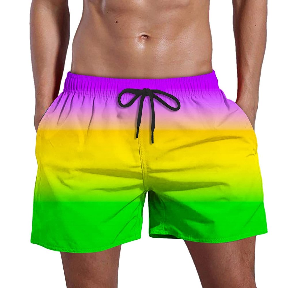 Ymosrh Mens Swim Trunks, Shorts Men 7 Inch Inseam Shorts MenS Swim Trunks Men's Summer Swim Quick Dry Shorts with Pockets Plus Gradient Print Beach Shorts Suit Long Man Bathing Suit (5XL, Yellow)