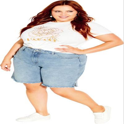 City Chic Women's Apparel Women's Plus Size Short SUPA Split, Light WASH