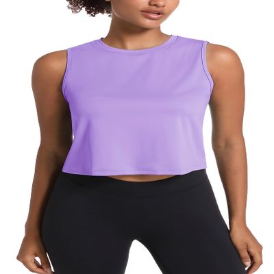 MAGCOMSEN Workout Tops for Women SPF Sleeveless Athletic Shirts Running Cropped Tank Tops Lightweight Yoga Sports Purple XL