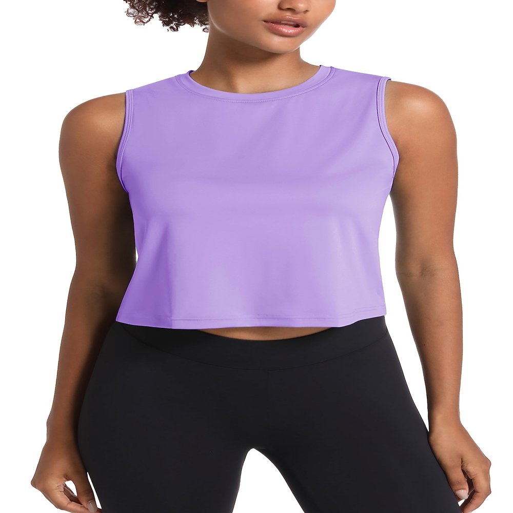 MAGCOMSEN Workout Tops for Women SPF Sleeveless Athletic Shirts Running Cropped Tank Tops Lightweight Yoga Sports Purple XL