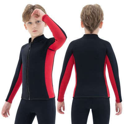 REALON Kids Wetsuit Top Jacket for Boys Girls Toddler Youth, Children's Wet Suit Shirt Neoprene 3mm Long Sleeve Front Zipper Swimsuit for Swimming Surfing Dive Snorkeling Water Sports