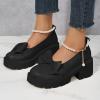 HINDOLA Platform Loafers for Women Bowknot Pearl Buckle Mary Jane Shoes Fashion Casual British Style Chunky Heel Loafers view 2