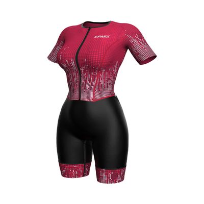 Sparx Aero Triathlon Suit Women Short Sleeve Tri Suit Women Running Swimming Cycling SkinSuit (US Burgundy, 2XL)