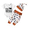 Chloefairy Newborn Baby Boy Western Summer Clothes New to The Herd Romper Cow Onesie Pants Set Hat Infant Cowboy Outfit (White-C, 0-3 Months) view 1