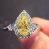 925 Silver Super Flash Simple Yellow Water Drop Pear-Shaped Zircon Ring Heart-Shaped Yellow Zircon Ring Found Diamond Ring Found Female Jewelry Earrings (US Code 6) view 3