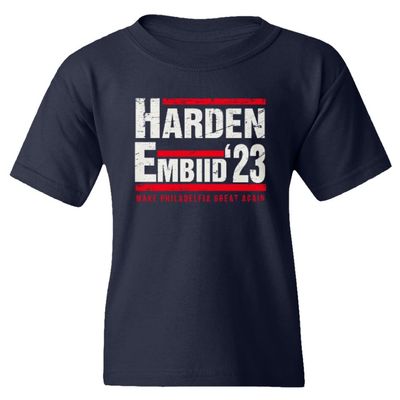 superhotapparel Harden Embiid 2023 Philadelphia Basketball Youth Unisex T-Shirt (Navy, Youth X-Large)