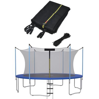 Goplus Trampoline Net Replacement for 8FT 10FT 12FT 14FT 15FT 16FT Round Frame Trampolines, Weather-Resistant Breathable Safety Enclosure Net with Adjustable Straps, Net Only