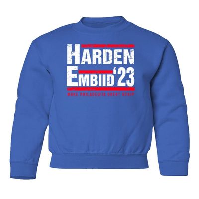 Harden Embiid 2023 Philadelphia Basketball Youth Crewneck Sweatshirt (Royal, Youth Large)