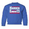 Harden Embiid 2023 Philadelphia Basketball Youth Crewneck Sweatshirt (Royal, Youth Large) view 1