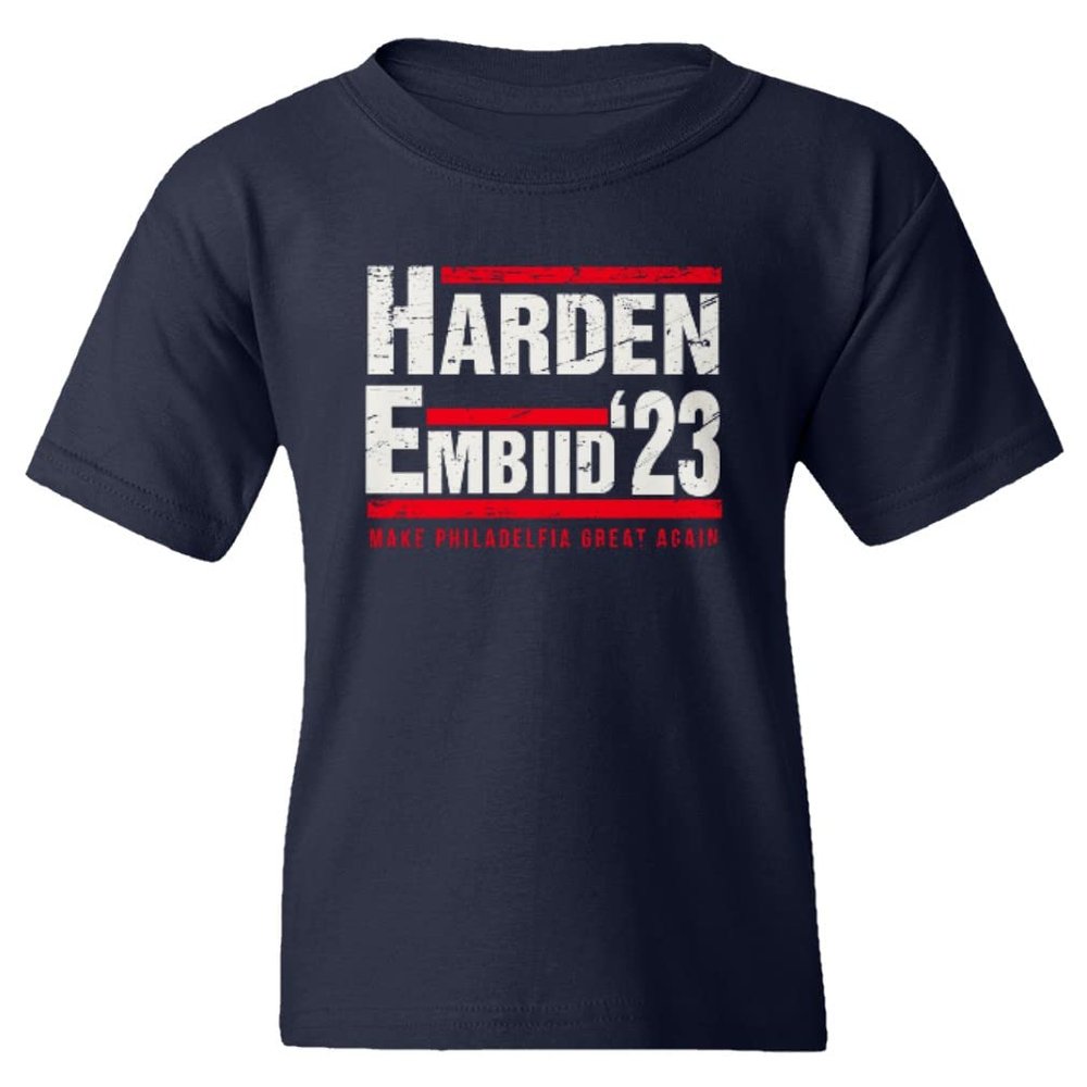 superhotapparel Harden Embiid 2023 Philadelphia Basketball Youth Unisex T-Shirt (Navy, Youth Small)