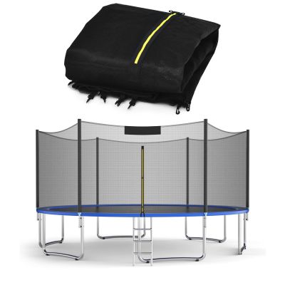 Goplus Trampoline Safety Net for 8FT 10FT 12FT 14FT 15FT 16FT Round Frame Trampoline, Weather-Resistant Replacement Enclosure Net with Double-Headed Zipper, Hooks, Net Only (10FT-6 Poles-14 Hooks)