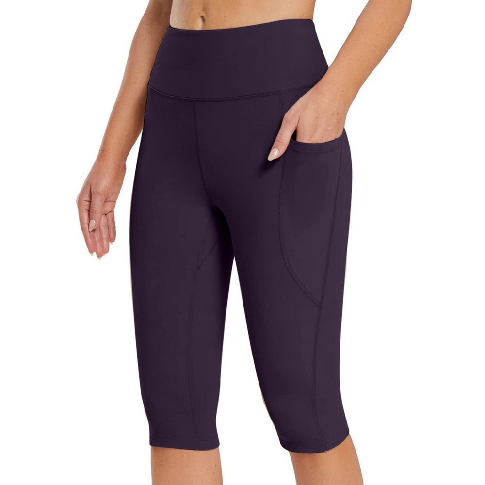 Capri Leggings for Women Knee Length High Waisted Yoga Pants Casual Summer Workout Exercise Bike Shorts with Pockets
