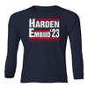 superhotapparel Harden Embiid 2023 Philadelphia Basketball Youth Long Sleeve T-Shirt (Navy, Youth Large) view 1