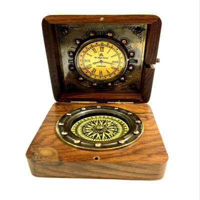 Authentic Gift Collection Clock and Compass Inside Fitted in Rosewood Box A Wonderful Gift