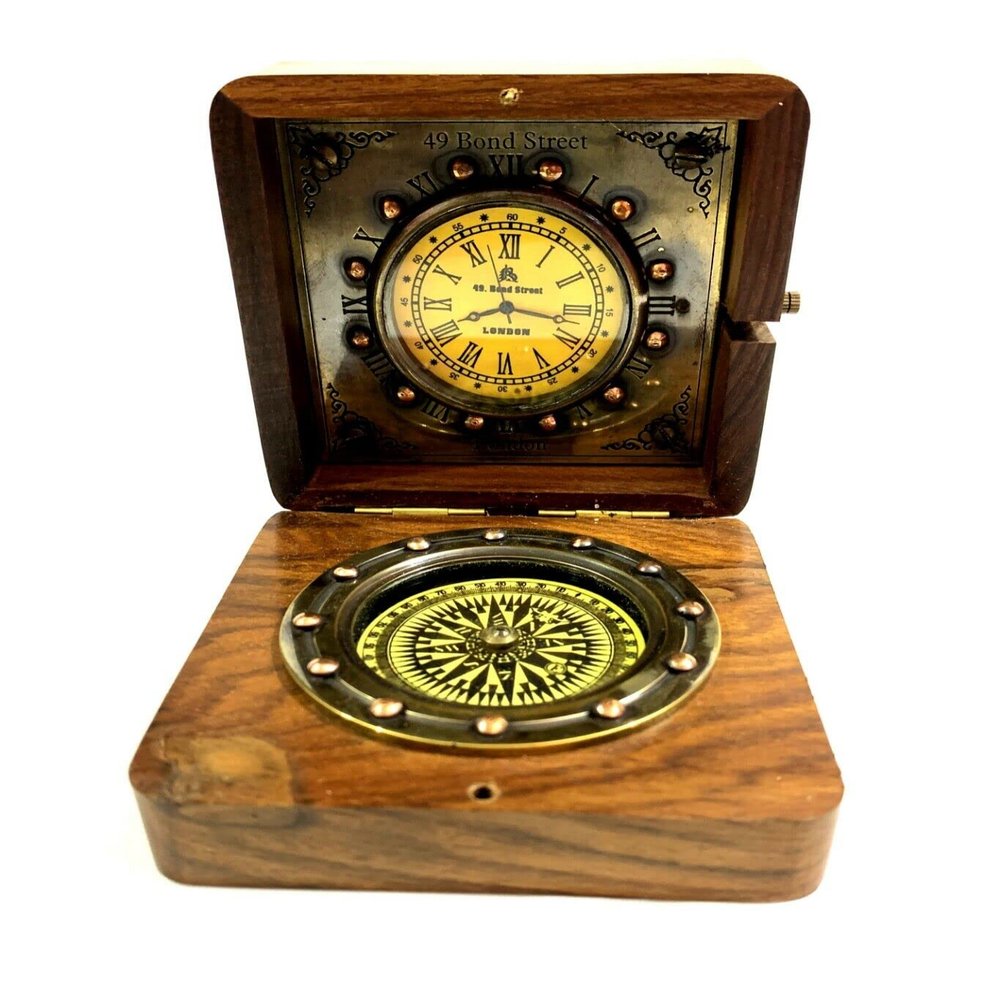 Authentic Gift Collection Clock and Compass Inside Fitted in Rosewood Box A Wonderful Gift