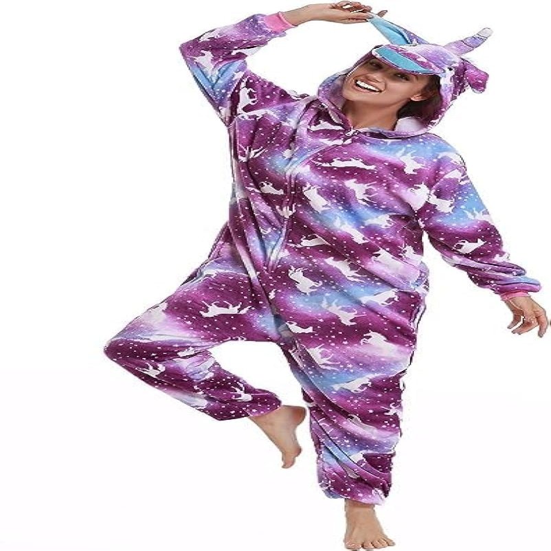 Adult Unicorn Onesie Pajamas Cosplay Jumpsuit Animal Costume Purple Moon Medium