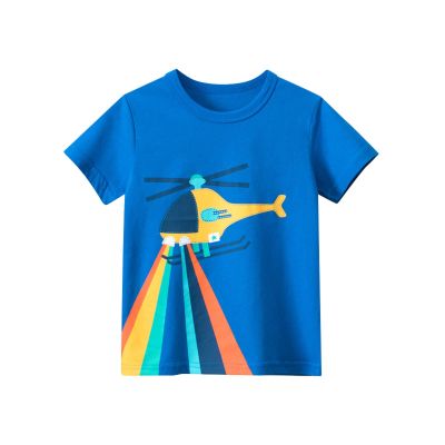 Toddler Boys' Short Sleeve Tees Cotton Casual Helicopter and Rainbow Graphic Crewneck Summer Top Clothes T Shirts T Top (Blue, 12-24 Months)