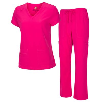 ACTIVE UNIFORMS Mens Scrub Set Medical Scrub Top and Pants (X-Large, Hot Pink)