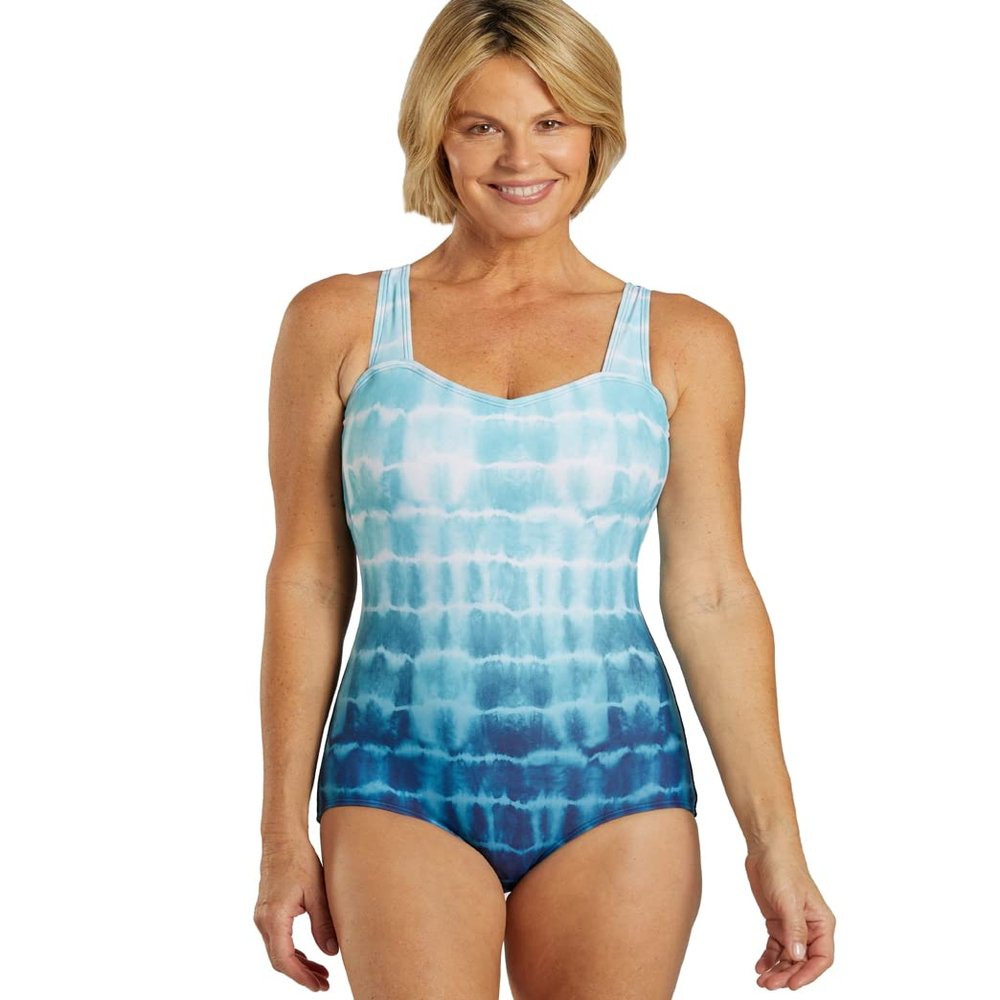 Sporti Shibori Moderate Printed Ombre Sweetheart One Piece Swimsuit - Sea Foam-6