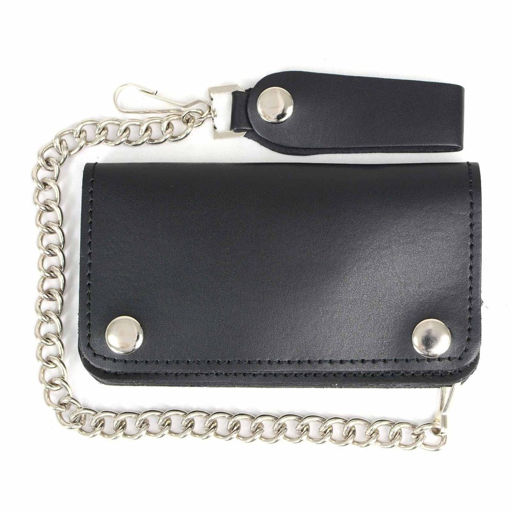 Milwaukee Leather Men's Genuine Leather Bi-Fold Biker Wallets w/Anti-Theft Stainless Steel Chain - 6 Inch