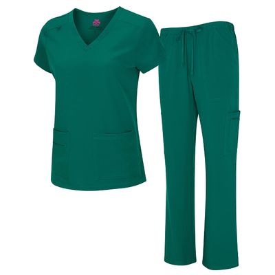 ACTIVE UNIFORMS Mens Scrub Set Medical Scrub Top and Pants (Large, Hunter Green)