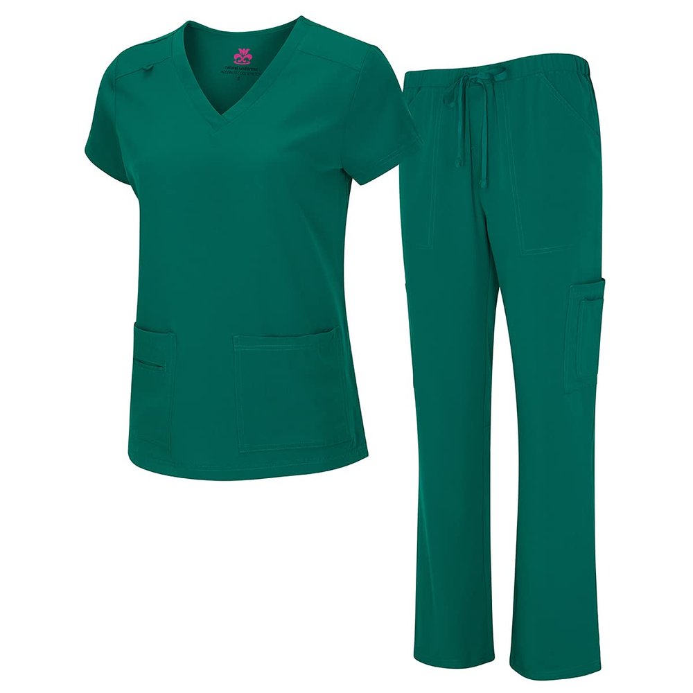 ACTIVE UNIFORMS Mens Scrub Set Medical Scrub Top and Pants (Large, Hunter Green)