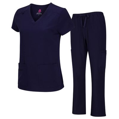 ACTIVE UNIFORMS Mens Scrub Set Medical Scrub Top and Pants (Medium, Navy Blue)