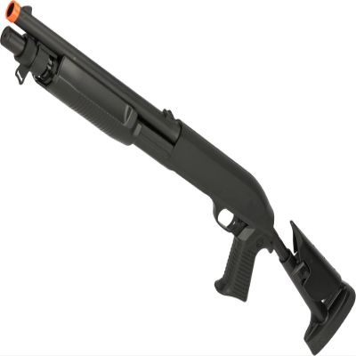 Evike Airsoft - CYMA Standard Metal M3 3-Round Burst Multi-Airsoft Shotshell Loading Airsoft Shotgun (Model: Retractable Stock CQB)